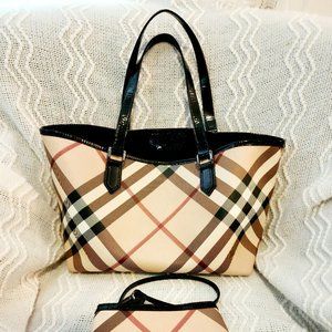 Authentic Burberry Nova Check Tote Bag & Wristlet